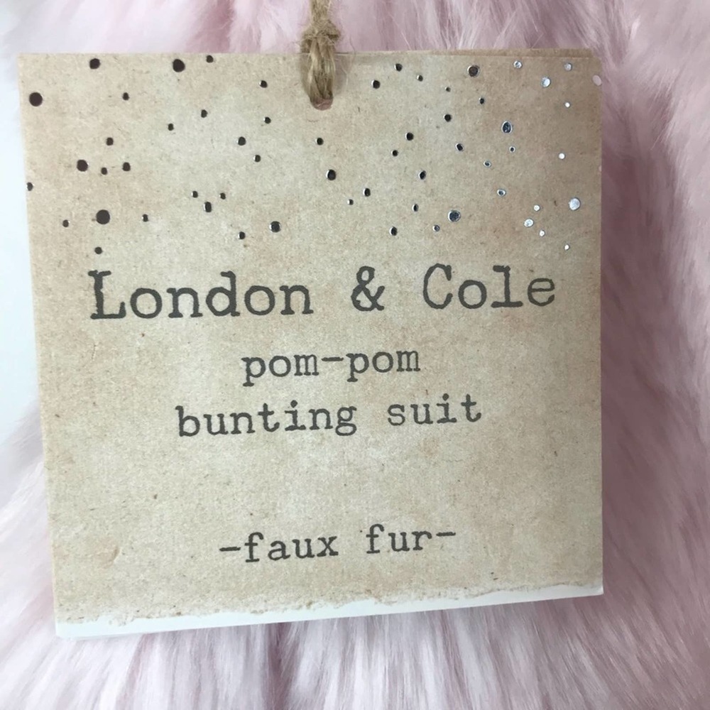 London & Cole Pink Faux Fur Baby Bunting Snow Suit 0-6 months Pom Poms - Picture 2 of 7